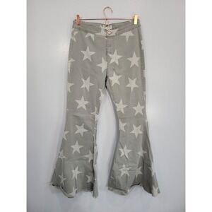 Toast Jeans Womens Grey Star Print Bell Bottom Flare Pants Raw Hem Size L